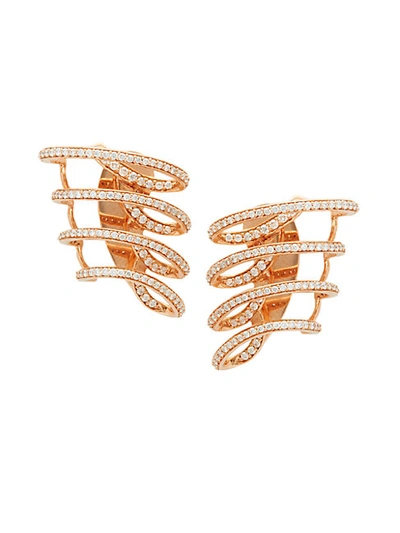 Hueb Diamond 18k Rose Gold Wave Cuff Earrings