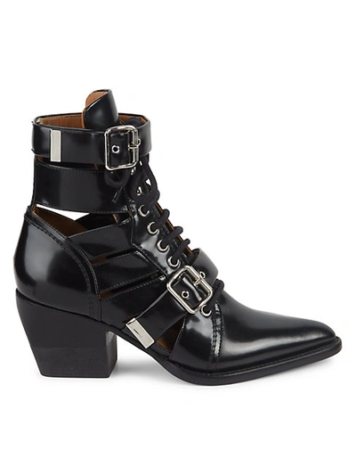 Chloé Rylee Lace-up & Buckle Leather Ankle Boots In Black