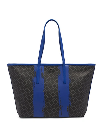 Tumi Everyday Diamond-print Paint Leather-trim Canvas Tote In Brushed Blue