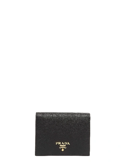 Prada Logo Plaque Wallet In Black