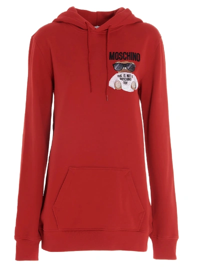 Moschino Micro Teddy Bear Hoodie In Red