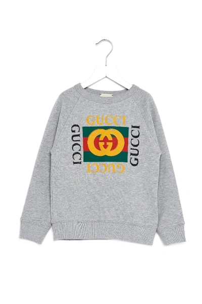 Gucci Kids' Logo Printed Cotton Sweatshirt In Grey