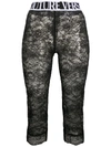 VERSACE JEANS COUTURE CROPPED LOGO-PRINT LACE LEGGINGS