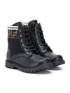 Fendi Ff Motif Lace-up Leather Boots In Black