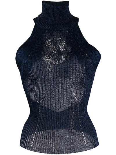 Pre-owned Gianfranco Ferre 1990's Archive Knitted Open Back Top In Blue