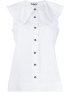Ganni Peter Pan Collar Sleeveless Blouse In White