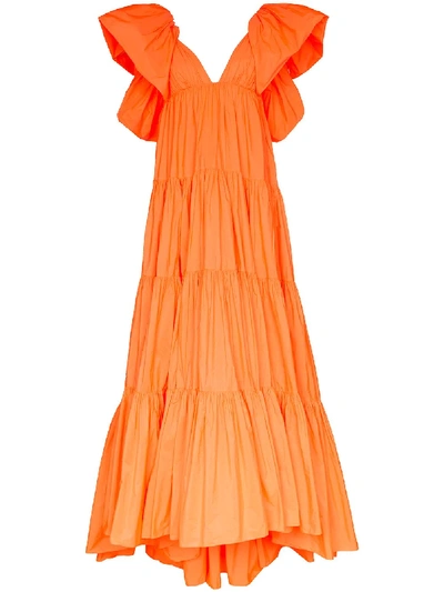 Valentino Tiered Ruffled Poplin Gown In 橘色