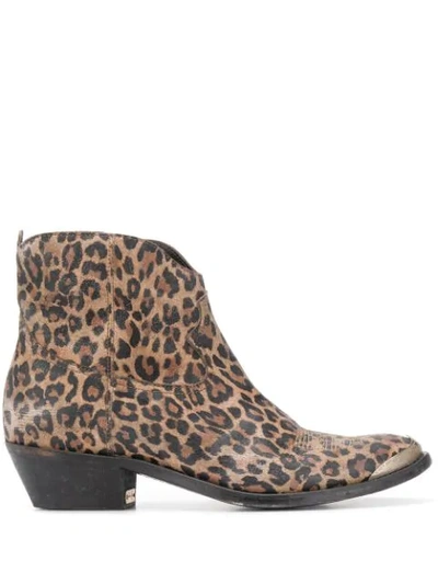 Golden Goose Young Animal Print Texan Ankle Boots In Brown