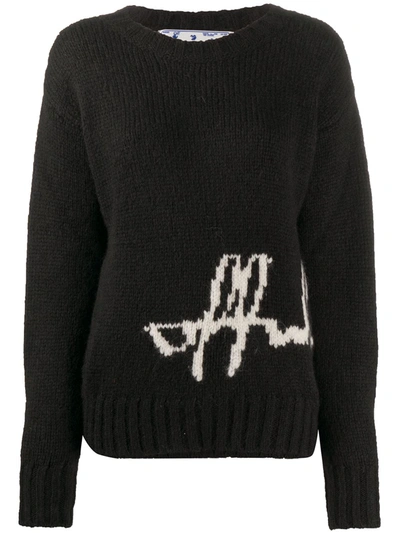 Off-white Logo Intarsia Crew Neck Jumper In Black