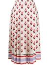 Valentino Pleated Printed Silk Midi Skirt In Neutrals