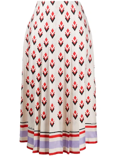 Valentino Pleated Printed Silk Midi Skirt In Neutrals