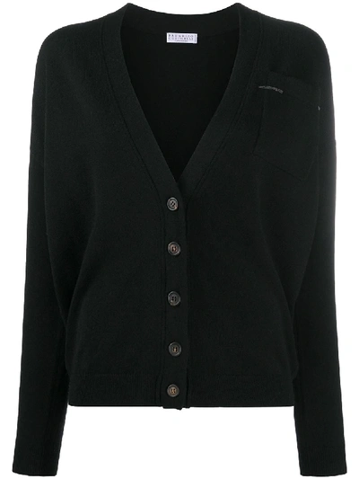 Brunello Cucinelli Bead Embellished Cashmere Cardigan In Black