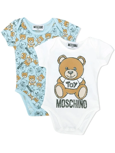 Moschino Babies' Set Of 2 Cotton Jersey Bodysuits In Blue