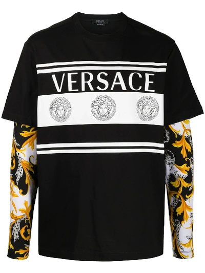 Versace Medusa And Barocco Tromple L'ail Long-sleeve T-shirt In Black