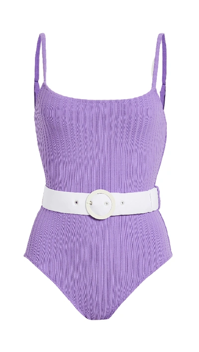 Solid & Striped The Nina Belted Ribbed Swimsuit In Violet Rib