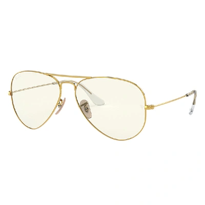 Ray Ban Aviator Clear Evolve Sunglasses Shiny Gold Frame Grey Lenses 55-14 In Glänzendes Gold