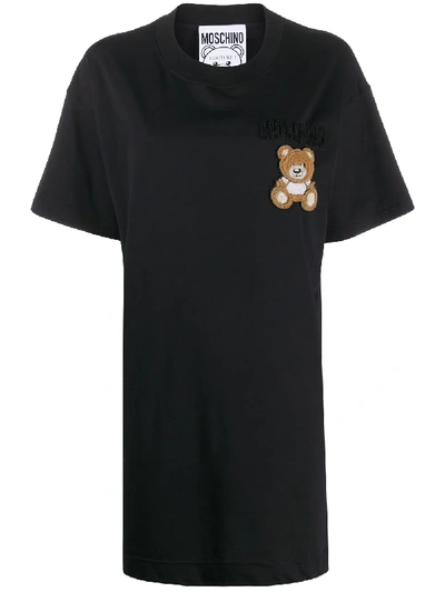 Moschino T-shirt Dress With Teddy Bear Patch In Black