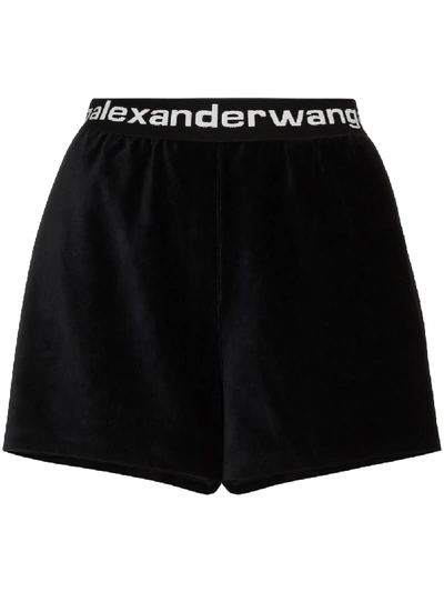 Alexander Wang Logo弹力灯芯绒短裤 In Black