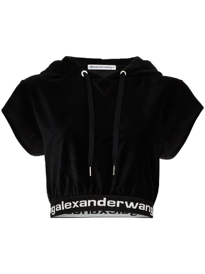 Alexander Wang Logo Stretch Corduroy Crop Top In Black