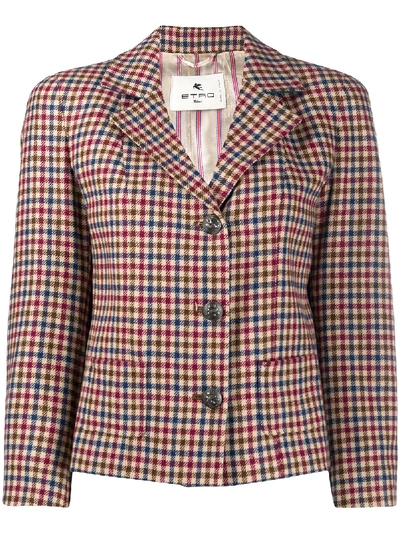 Etro Gingham Patterned Cropped Blazer In Neutrals