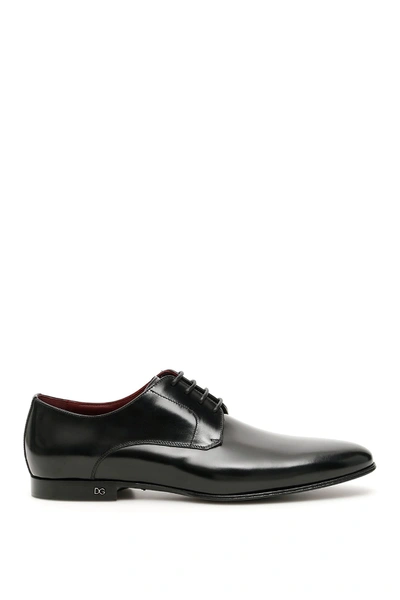 Dolce & Gabbana Brushed Leather Derby Shoes In Black
