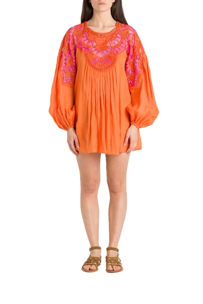 Alberta Ferretti Lace Embroidered Mini Dress In Orange