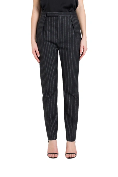 Saint Laurent Black Pinstriped Wool-blend Trousers