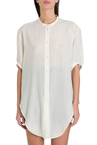 Saint Laurent Tie-up Shirt In Wool With Lamé Stripes In White