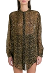 SAINT LAURENT OVERSIZED TIE-UP SHIRT IN LEOPARD-PRINT WOOL ETAMINE,11398418