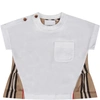BURBERRY WHITE BABYGIRL T-SHIRT WITH ICONIC STRIPES,11408879