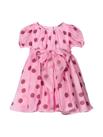 Dolce & Gabbana Babies' Short Pink Dress With Red Polka Dots In Silk. In Rosa