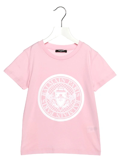 Balmain Kids' Medallion Logo Print T-shirt In Pink