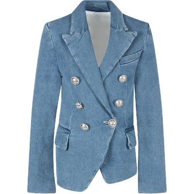 Balmain Kids' Denim Iconic Jacket For Girl In Light Blue