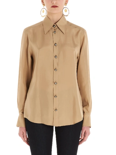 Dolce & Gabbana Classic Silk Shirt In Sabbia