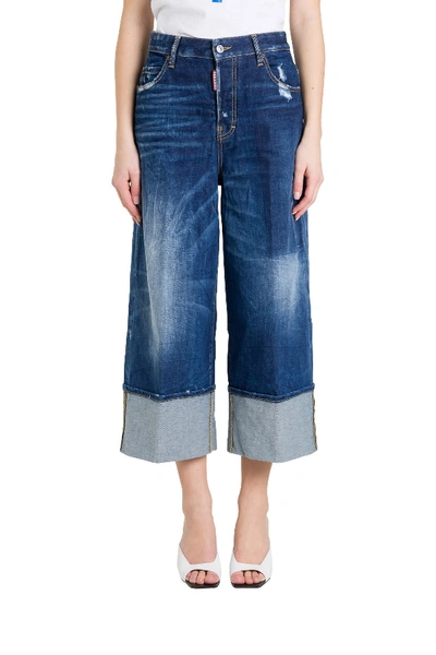 Dsquared2 Flared And Cropped Jeans Turned-up Hem In Blu