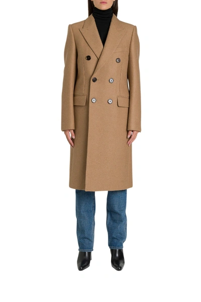 Celine Double-breasted Chesterfield Coat In Camel Hair In Beige