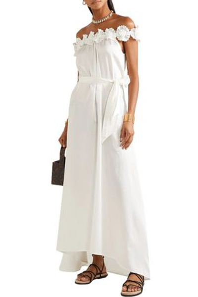 Miguelina Felicity Off-the-shoulder Silk And Cotton-blend Maxi Dress In Off-white