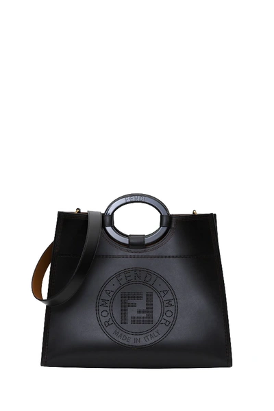 Fendi Perforated Tote Shopper Bag In Black