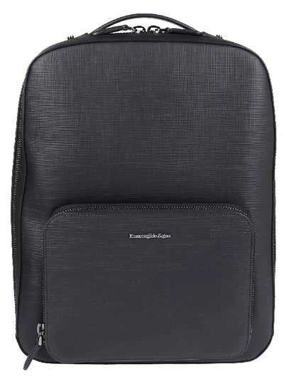 Ermenegildo Zegna Black Leather Backpack In Nero.