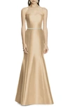 ALFRED SUNG STRAPLESS SATEEN TRUMPET GOWN,D742