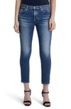 Ag Prima Mid Rise Distressed Crop Cigarette Jeans In Blue Dusk