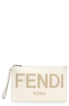 Fendi Logo Zip Leather Wristlet In White