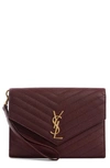Saint Laurent Monogramme Quilted Leather Clutch In Rouge Legion