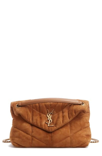 Saint Laurent Small Loulou Puffer Quilted Suede Crossbody Bag In Cinnamon