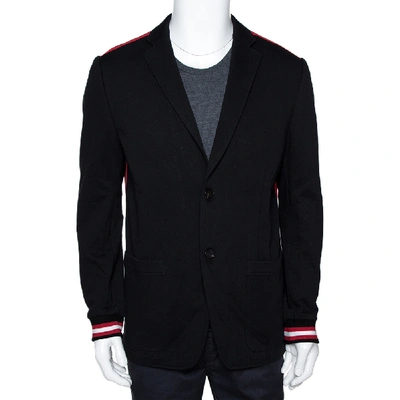 Pre-owned Givenchy Black Cotton Knit Striped Trim Two Buttoned Blazer L