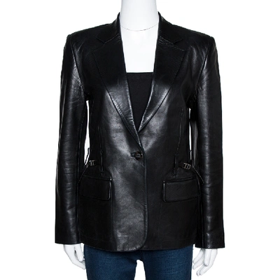 Pre-owned Gucci Black Leather One Buttoned Blazer S