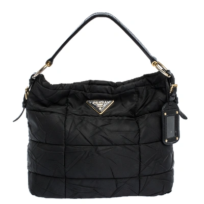 Pre-owned Prada Black Nylon And Patent Leather Hobo