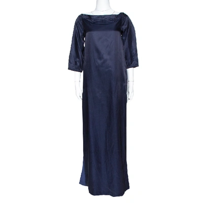 Pre-owned Kenzo Navy Blue Cotton Blend Maxi Dress S