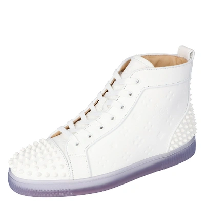 Pre-owned Christian Louboutin White Embossed "loubinthesky" Leather Lou Spikes 2 High-top Sneakers Size 44.5