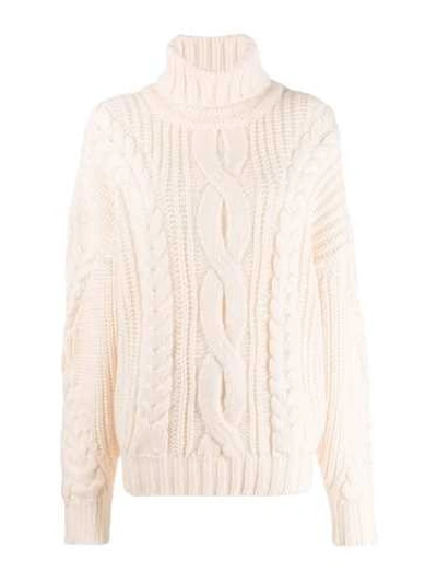 Circus Hotel High Neck Braided Sweater In Neutrals